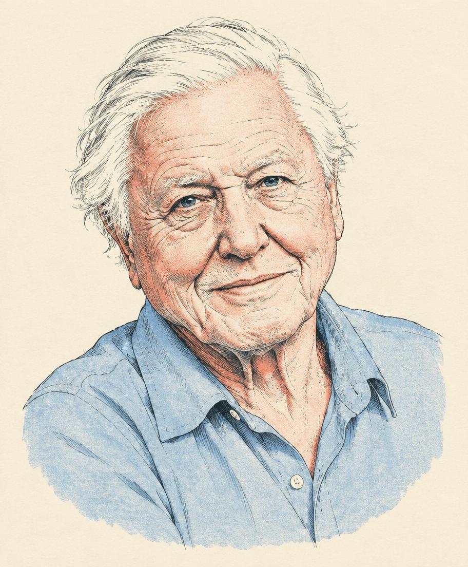 Illustrated portrait of David Attenborough